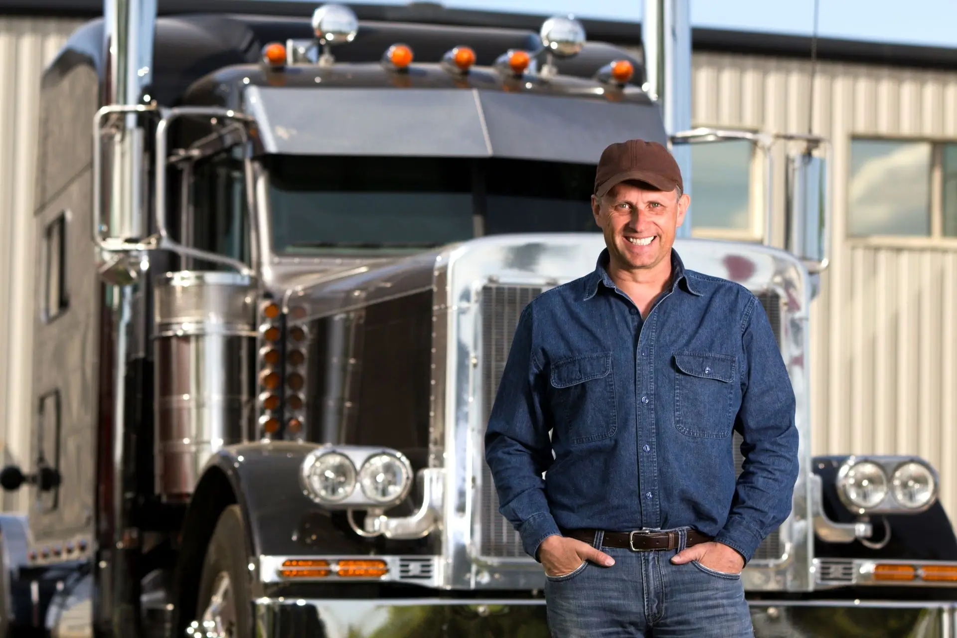 A man standing in front of a large truck.